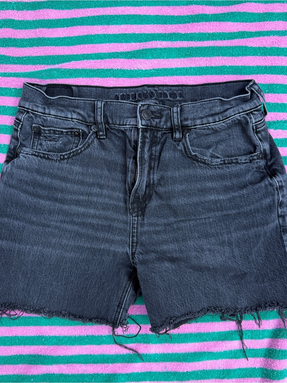 American Eagle Black Distressed Denim Shorts size 2